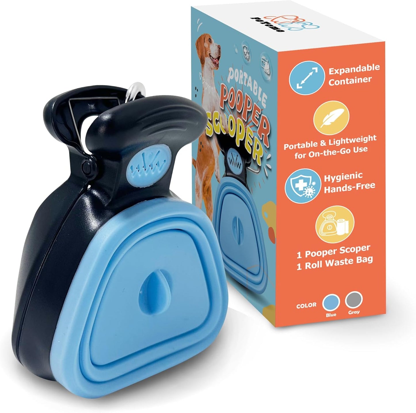 POTOMO Clip-On Pooper Scooper | Hands-Free with Built-in Bag Dispenser