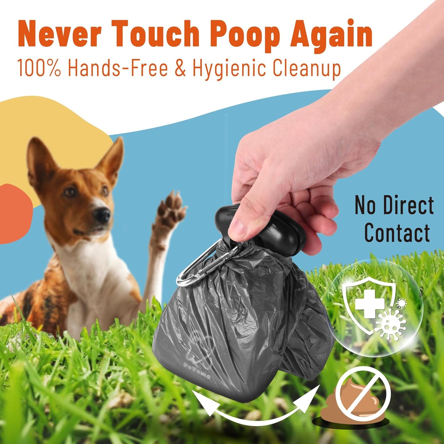 POTOMO Clip-On Pooper Scooper | Hands-Free with Built-in Bag Dispenser