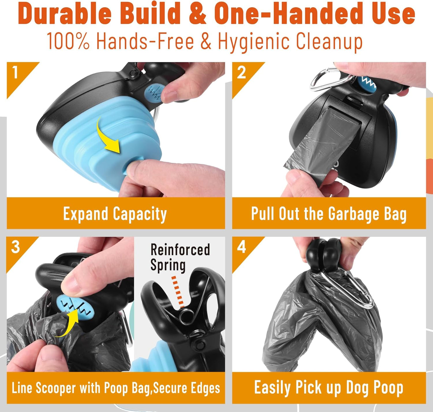 POTOMO Clip-On Pooper Scooper | Hands-Free with Built-in Bag Dispenser