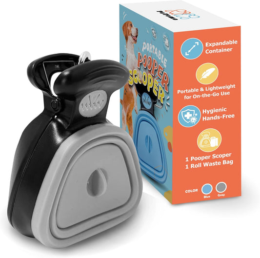 POTOMO Clip-On Pooper Scooper | Hands-Free with Built-in Bag Dispenser