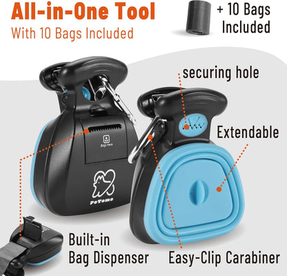 POTOMO Clip-On Pooper Scooper | Hands-Free with Built-in Bag Dispenser